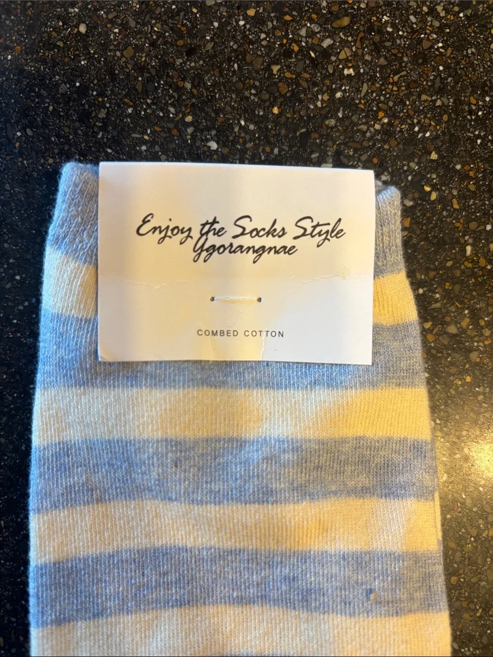 Striped Gray & Cream Combed Cotton Socks with Pink Owl Accent